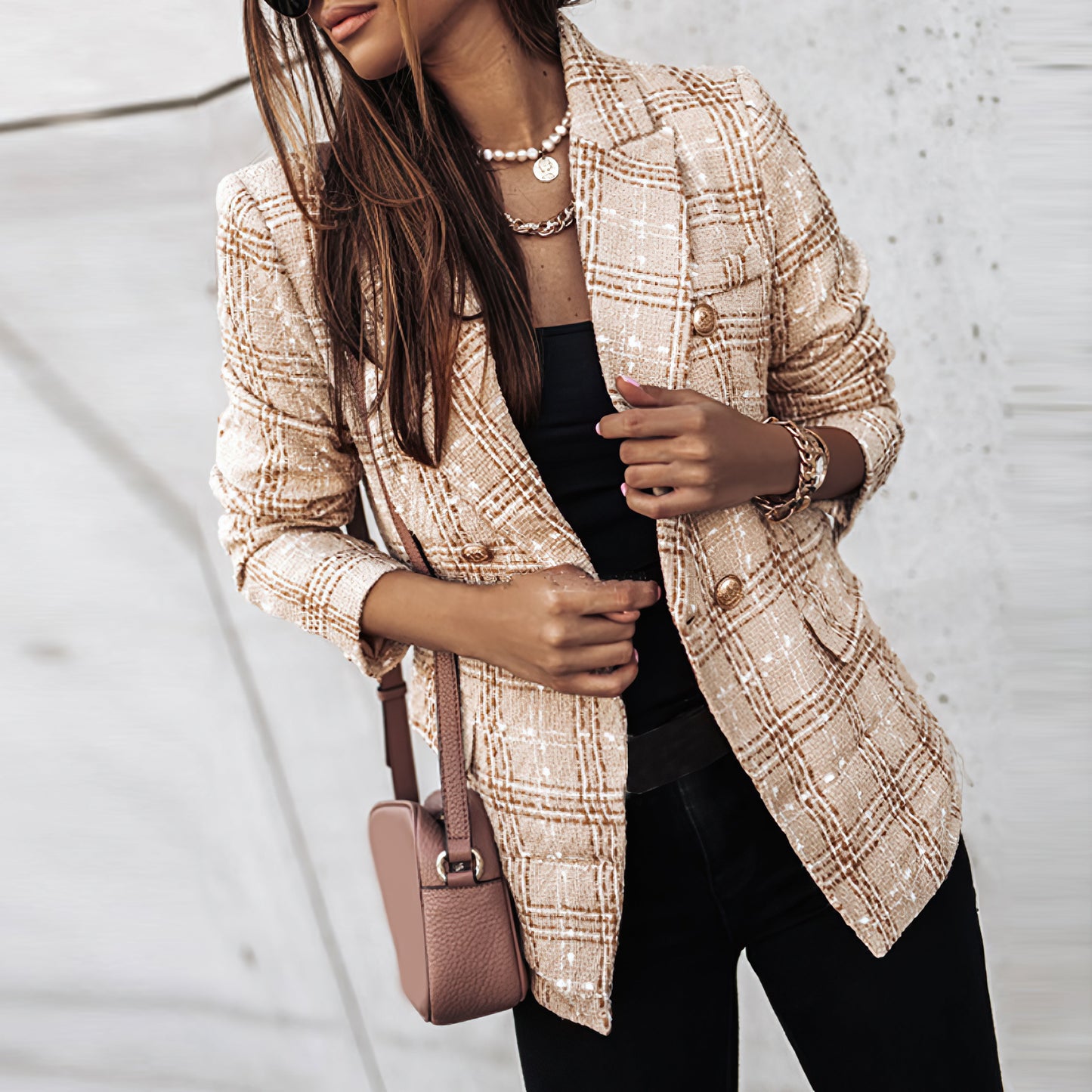Bella Women's Blazer | Classic Check Pattern, Double Breasted 4