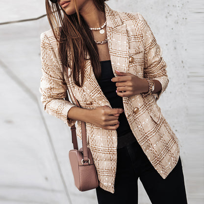 Bella Women's Blazer | Classic Check Pattern, Double Breasted 4