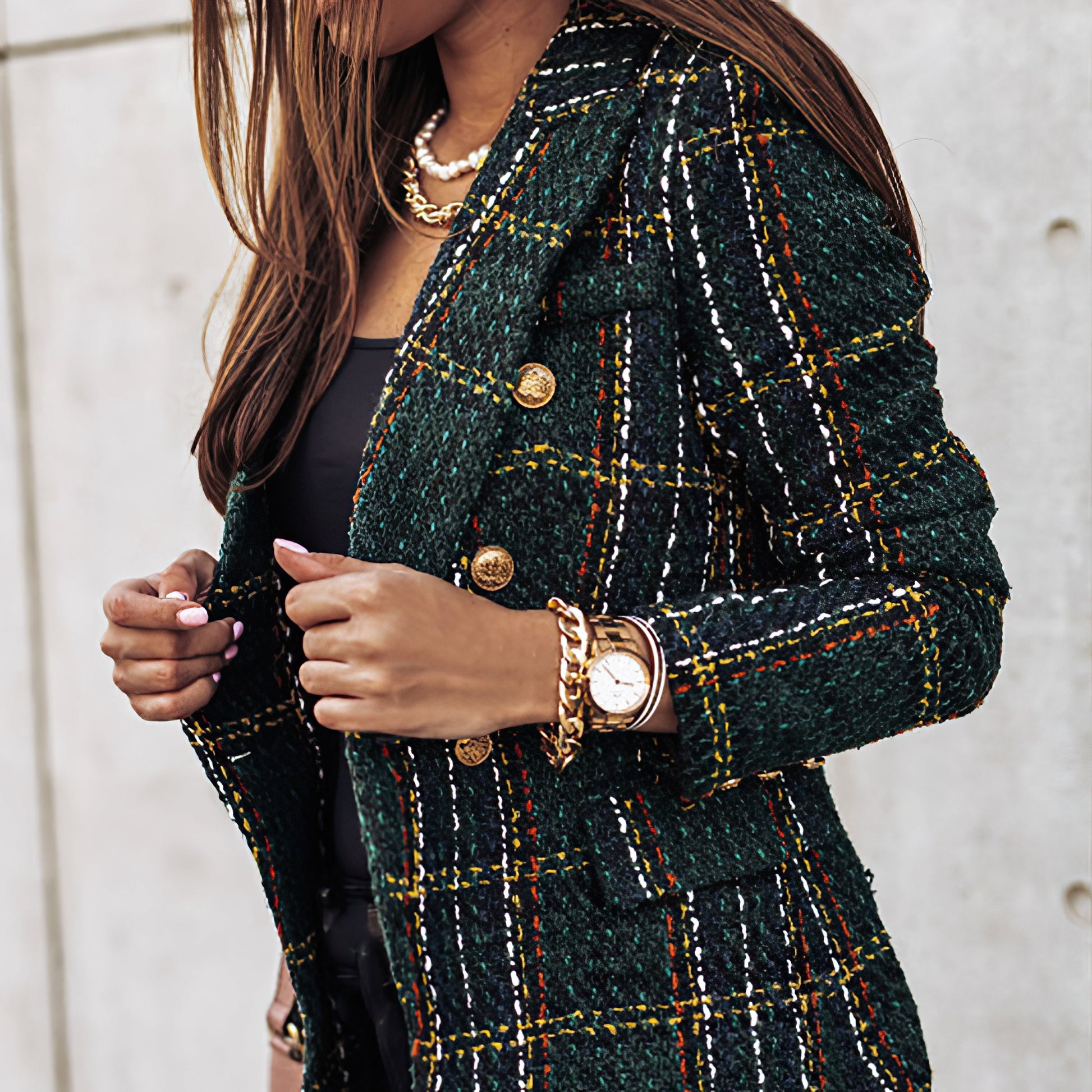 Bella Women's Blazer | Classic Check Pattern, Double Breasted 5