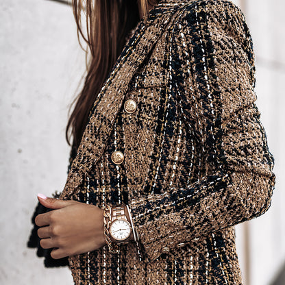 Bella Women's Blazer | Classic Check Pattern, Double Breasted 6