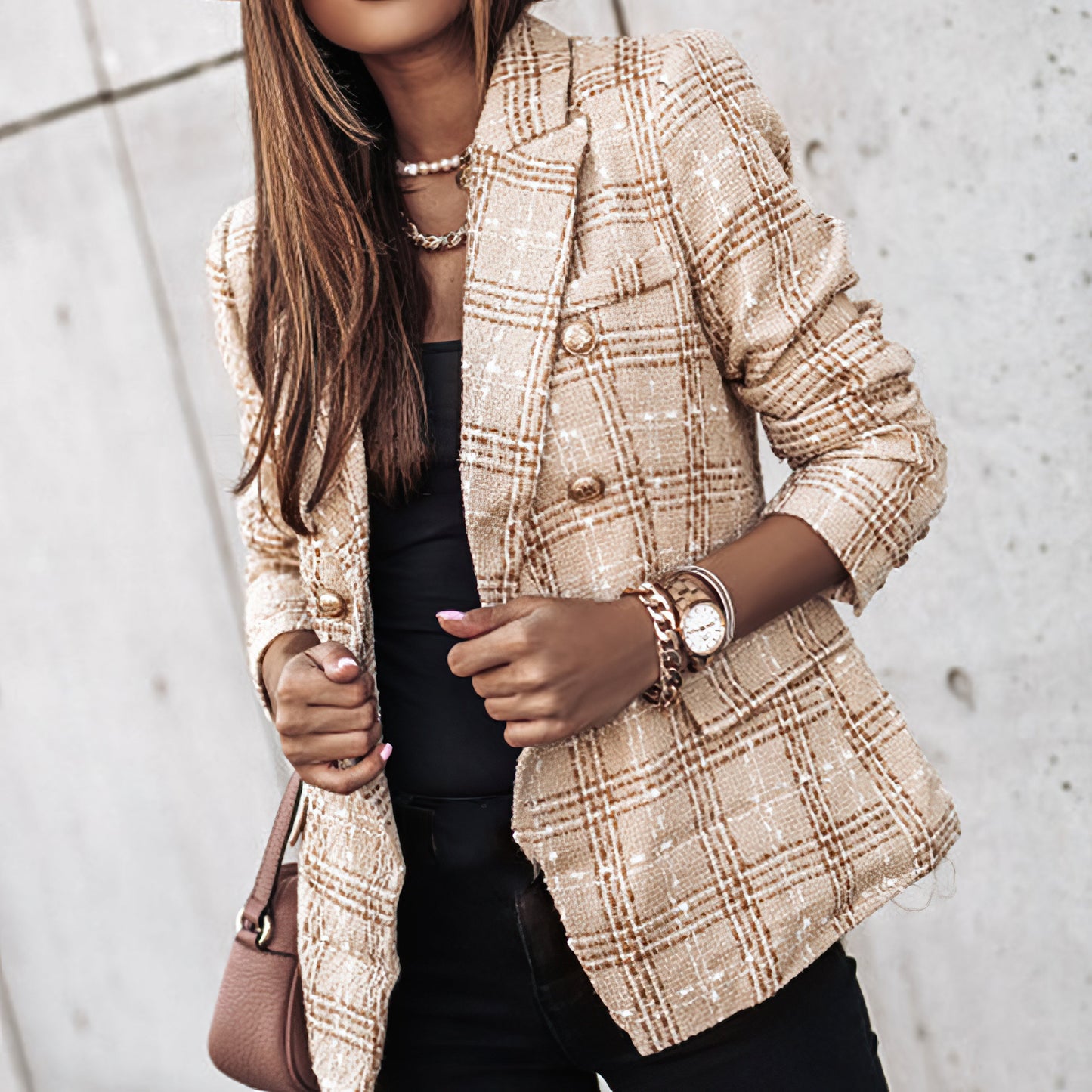 Bella Women's Blazer | Classic Check Pattern, Double Breasted 8
