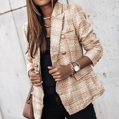 Bella Women's Blazer | Classic Check Pattern, Double Breasted 8