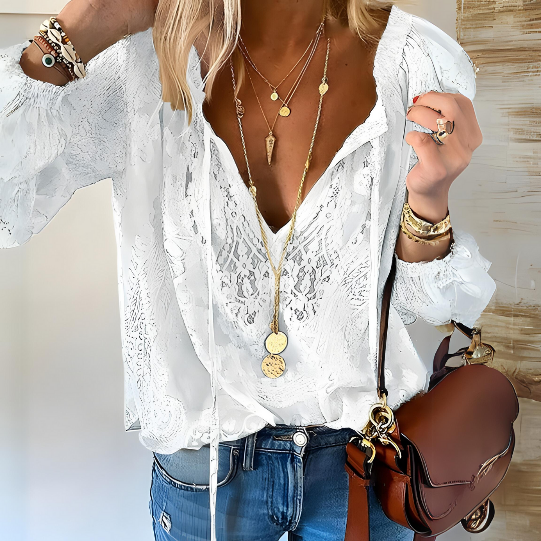 Bella Women's Blouse | Boho Style with Split Neckline 1