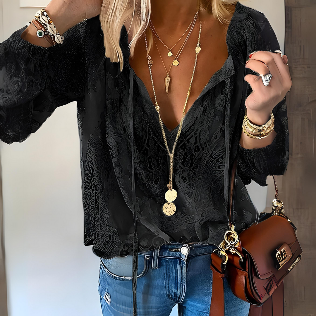 Bella Women's Blouse | Boho Style with Split Neckline 2