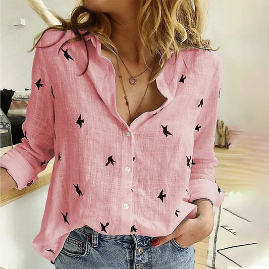 Bella Women's Blouse | Elegant Bird Print, Long-Sleeved 0