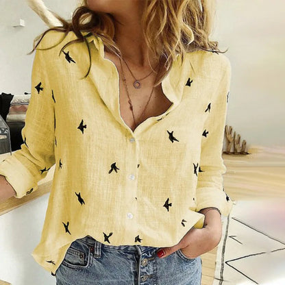 Bella Women's Blouse | Elegant Bird Print, Long-Sleeved 2