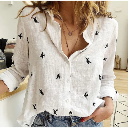 Bella Women's Blouse | Elegant Bird Print, Long-Sleeved 4