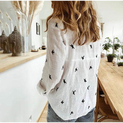 Bella Women's Blouse | Elegant Bird Print, Long-Sleeved 5
