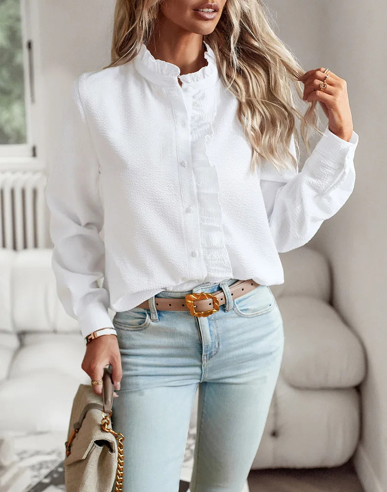Bella Women's Blouse | Elegant Ruffle Button-Down Design 3
