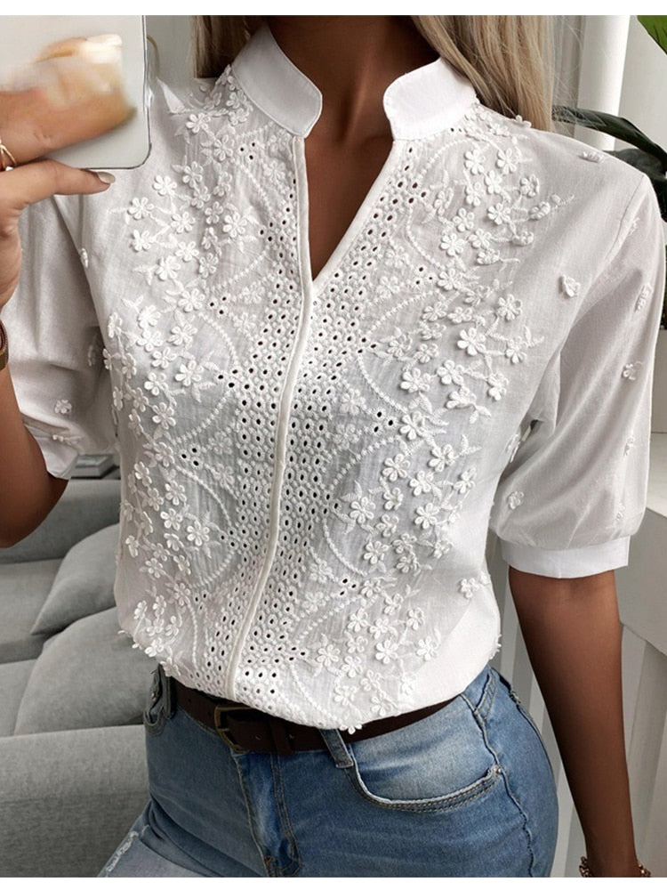 Bella Women's Blouse | Puff Sleeve White Top, Elegant Design 0