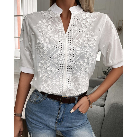Bella Women's Blouse | Puff Sleeve White Top, Elegant Design 1