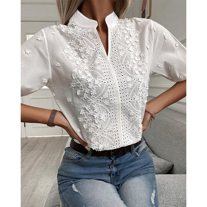 Bella Women's Blouse | Puff Sleeve White Top, Elegant Design 3
