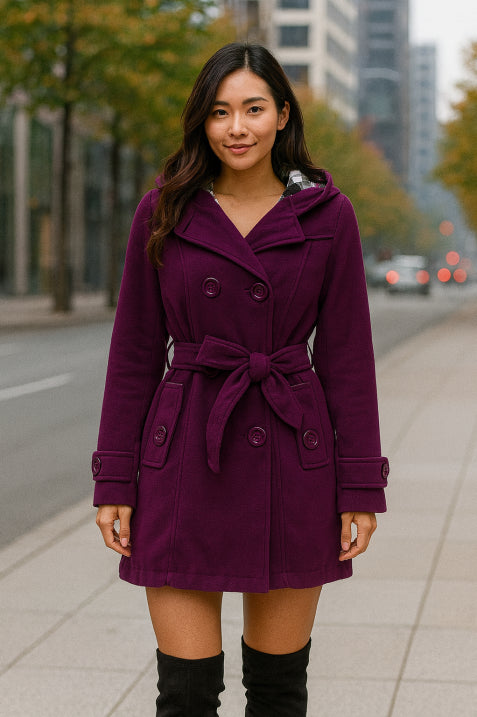 Bella Women's Coat | Hooded, Double Breasted Elegance. 1