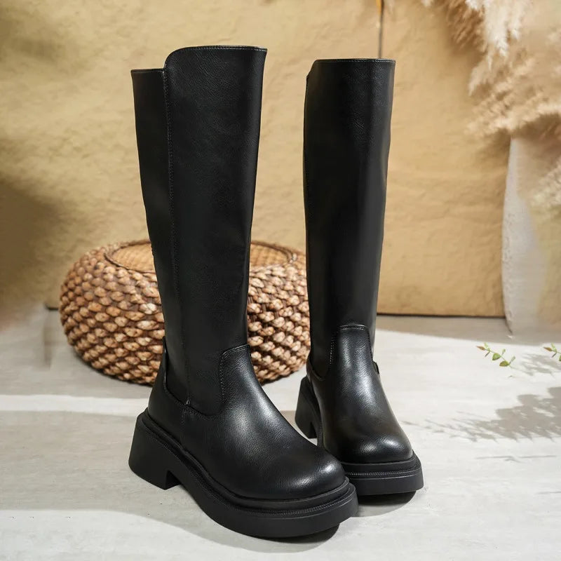Bella Women's Knee-High Boots | Elegant Leather, Comfortable Block Heels 0