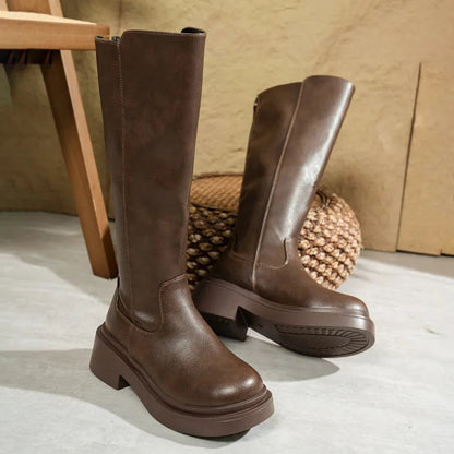 Bella Women's Knee-High Boots | Elegant Leather, Comfortable Block Heels 4