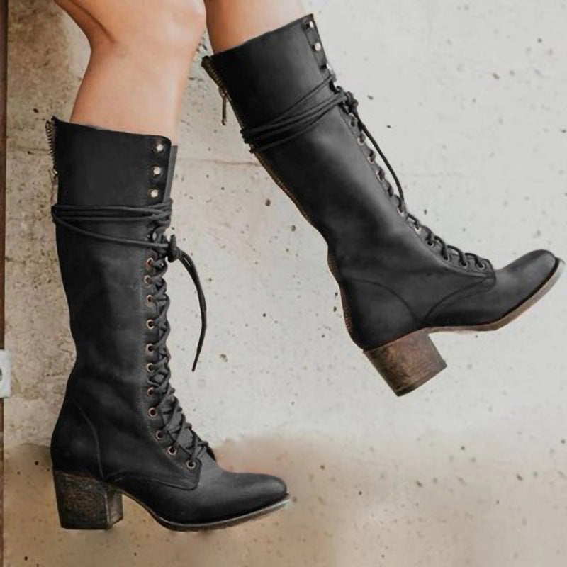 Bella Women's Knee Boots | Chic Leather with Lace-Up Design 0