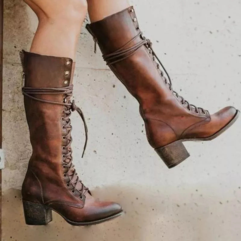 Bella Women's Knee Boots | Chic Leather with Lace-Up Design 3