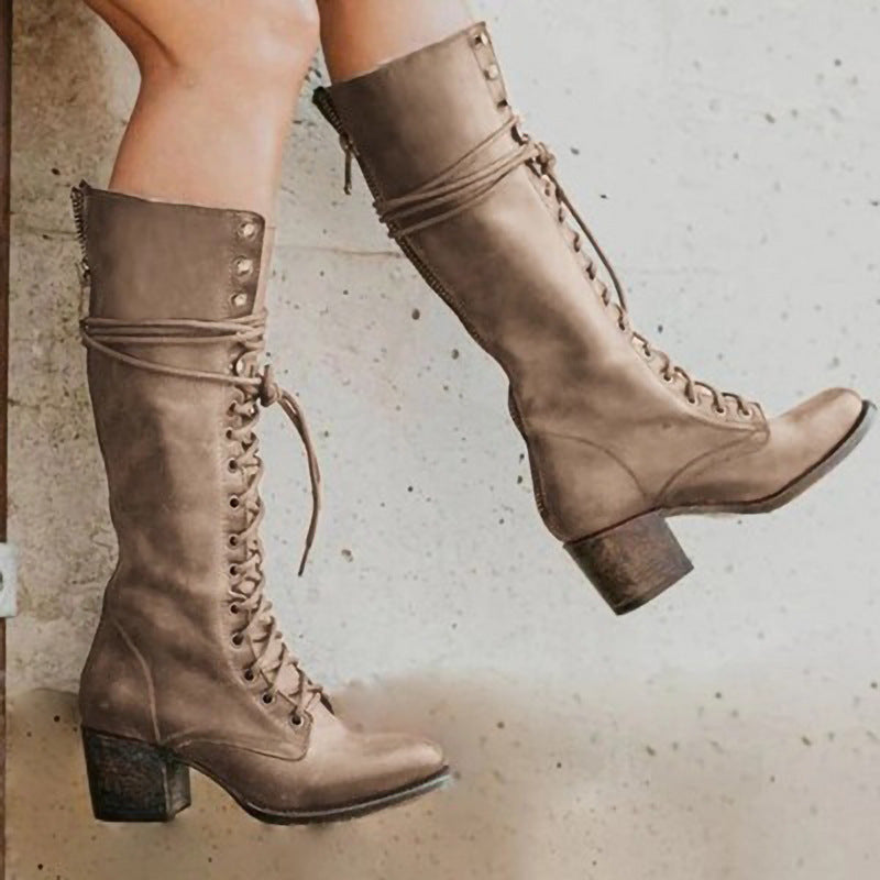 Bella Women's Knee Boots | Chic Leather with Lace-Up Design 4