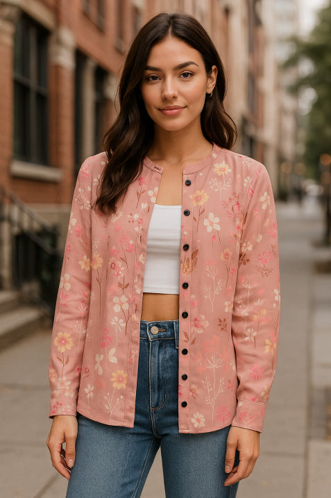 Bella Women's Long Cardigan | Floral Pattern, Crew Neck 1