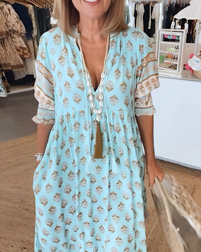 Bella Women's Maxi Dress | Boho Floral V-Neck, Effortless Summer Style 0