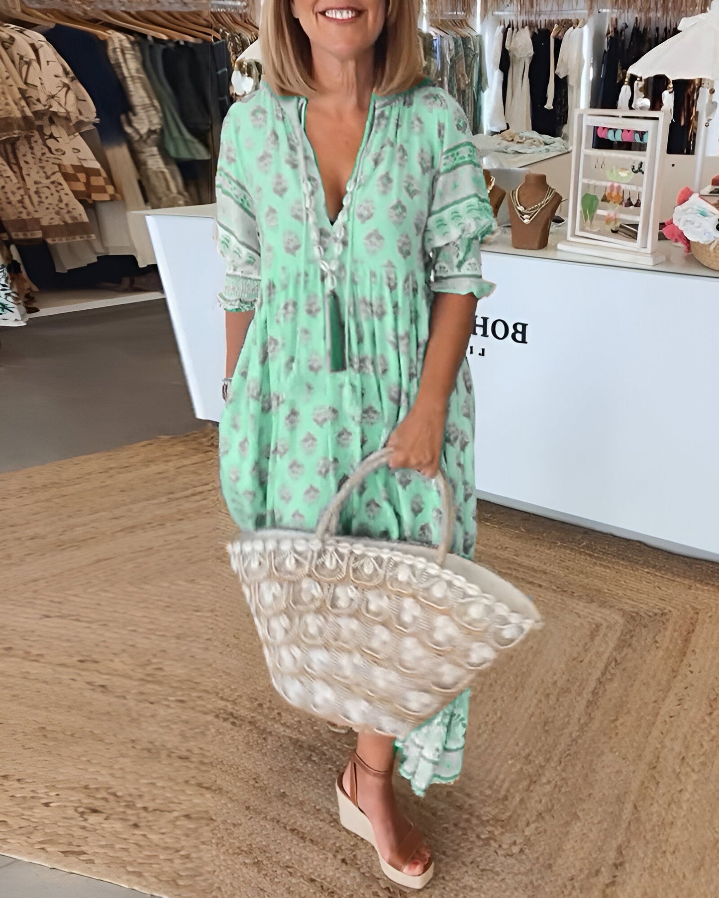 Bella Women's Maxi Dress | Boho Floral V-Neck, Effortless Summer Style 2