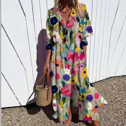 Bella Women's Maxi Dress | Boho Print, V-Neck 0