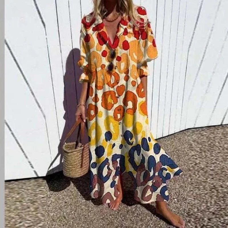 Bella Women's Maxi Dress | Boho Print, V-Neck 1
