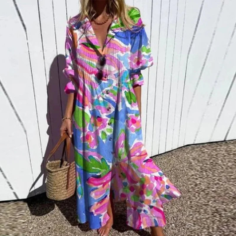 Bella Women's Maxi Dress | Boho Print, V-Neck 2