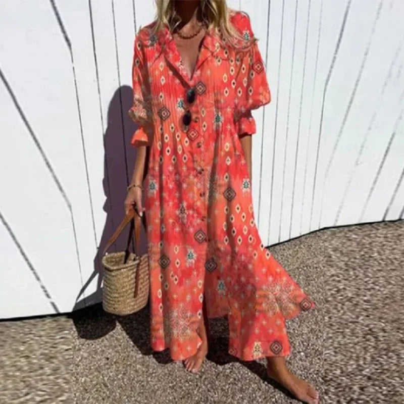 Bella Women's Maxi Dress | Boho Print, V-Neck 3