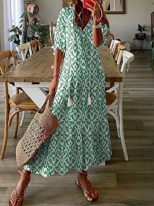 Bella Women's Midi Dress | Boho Style, Summer Ready with Half-Length Sleeves 1