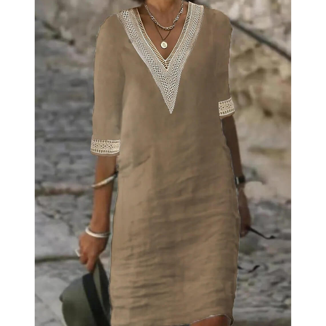 Bella Women's Midi Dress | Boho V-Neck, Half Sleeve 1