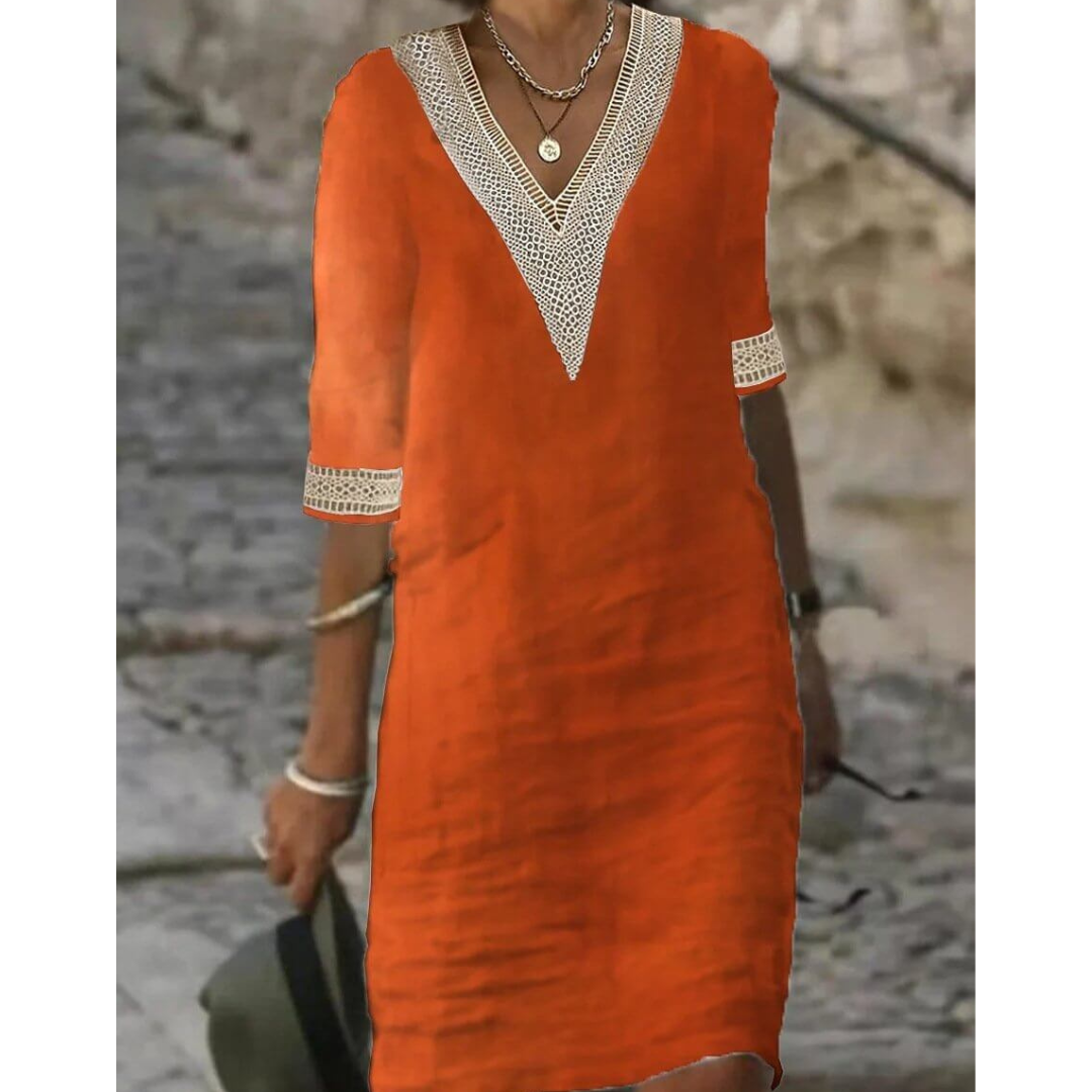 Bella Women's Midi Dress | Boho V-Neck, Half Sleeve 2