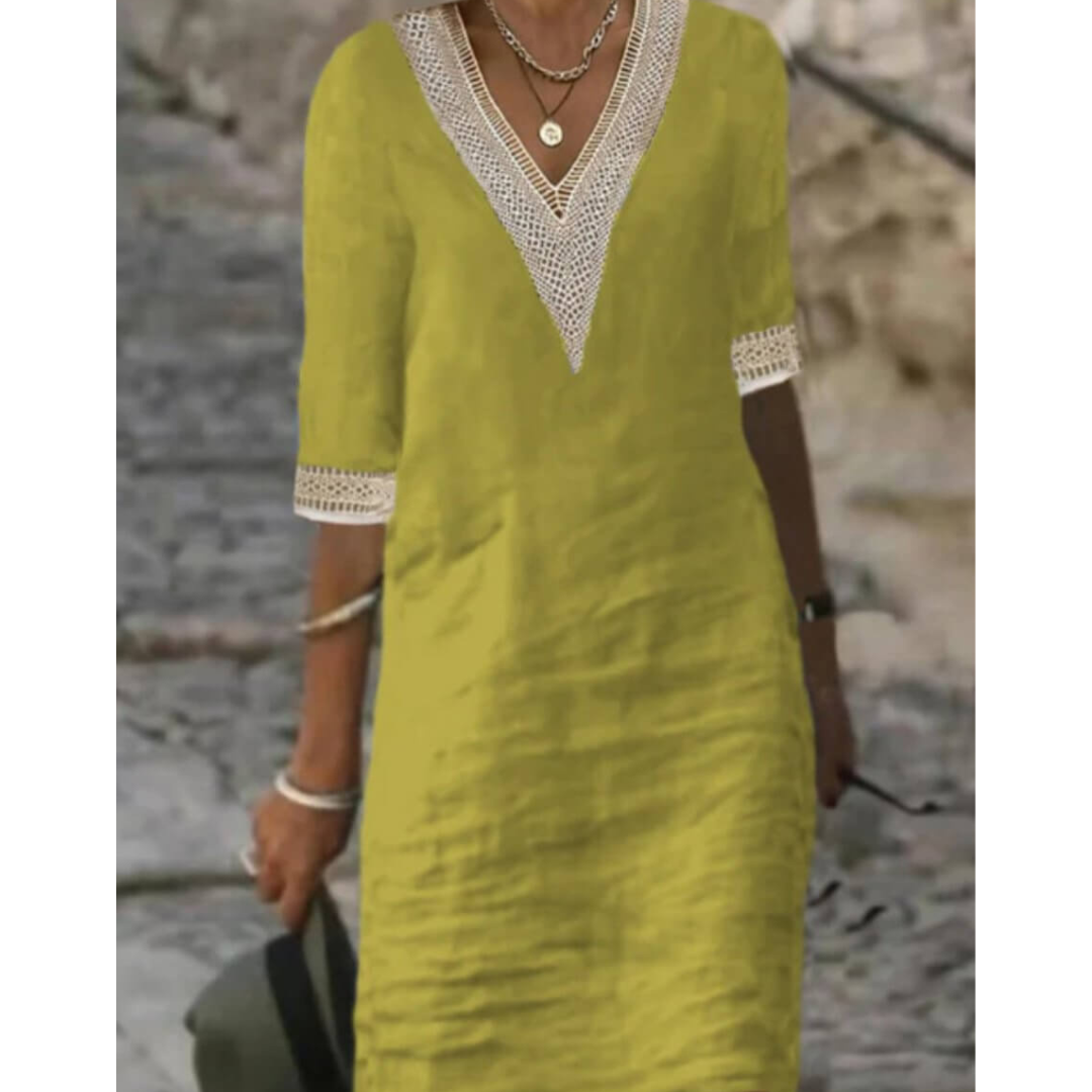 Bella Women's Midi Dress | Boho V-Neck, Half Sleeve 3