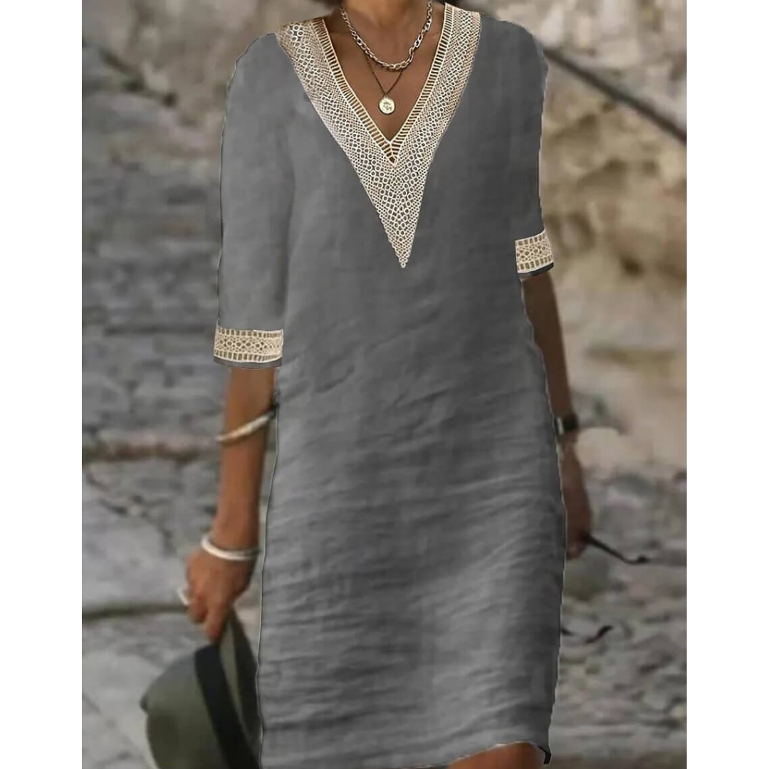 Bella Women's Midi Dress | Boho V-Neck, Half Sleeve 4
