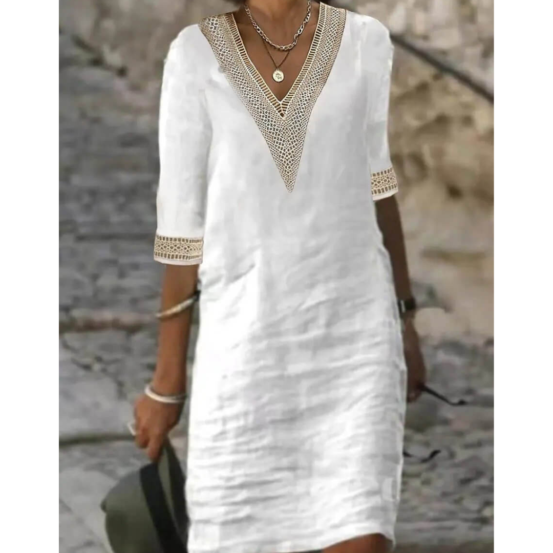 Bella Women's Midi Dress | Boho V-Neck, Half Sleeve 5