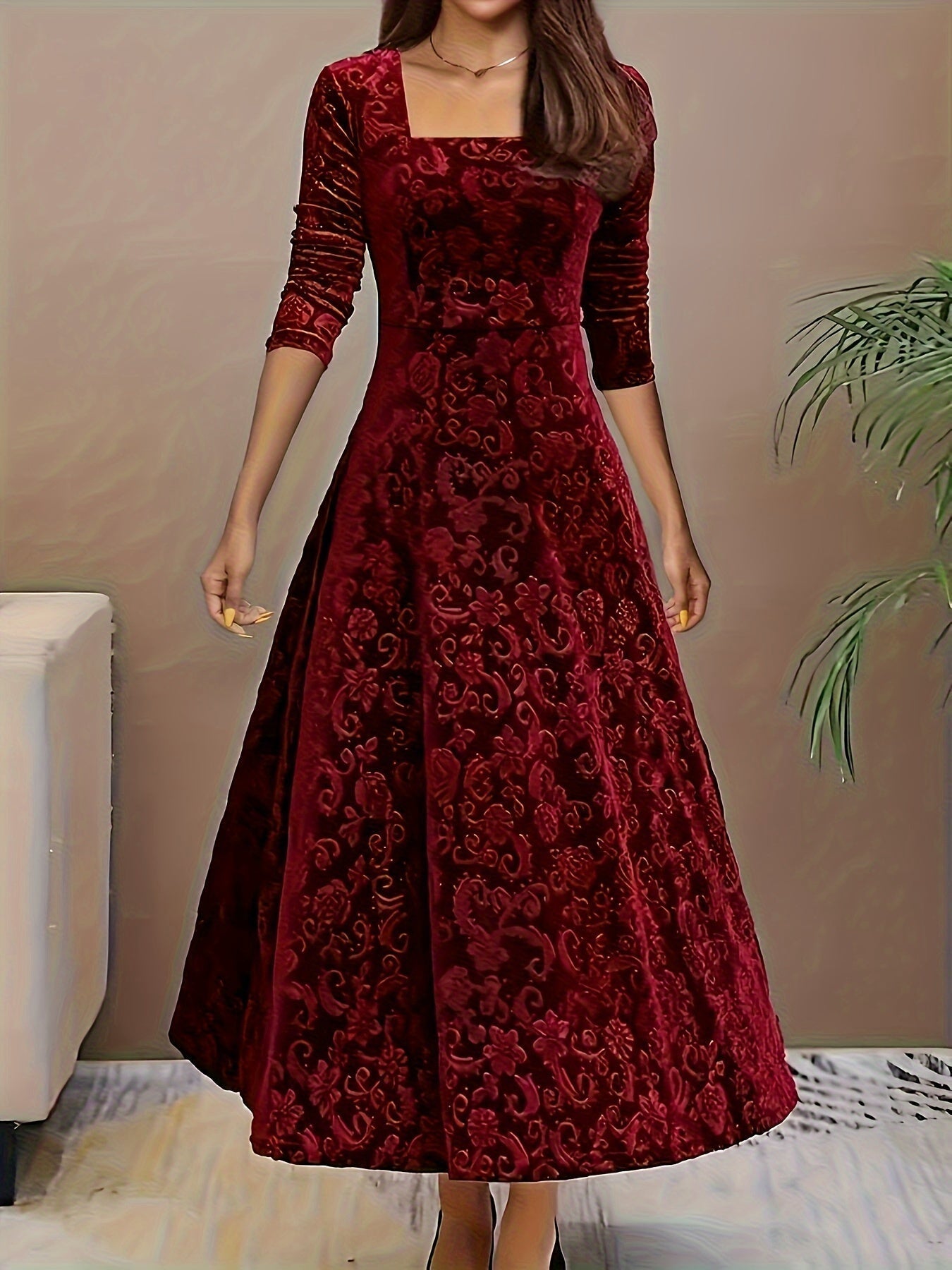 Bella Women's Midi Dress | Floral Velvet Elegance 0