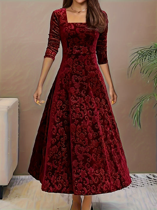 Bella Women's Midi Dress | Floral Velvet Elegance 0