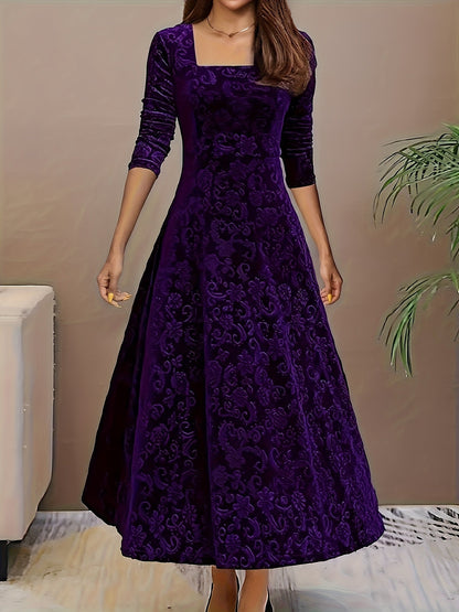 Bella Women's Midi Dress | Floral Velvet Elegance 2