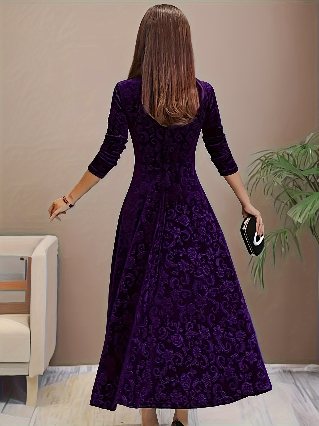 Bella Women's Midi Dress | Floral Velvet Elegance 6