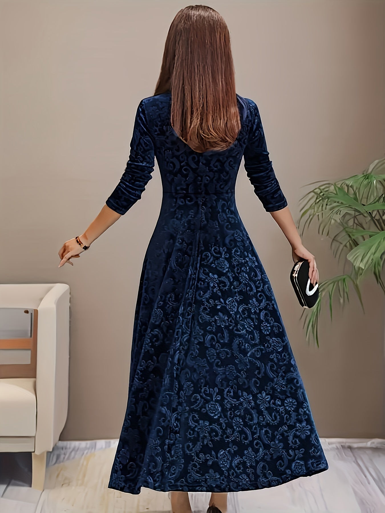 Bella Women's Midi Dress | Floral Velvet Elegance 7