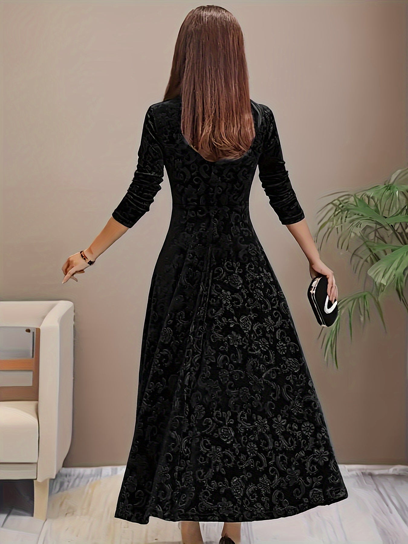 Bella Women's Midi Dress | Floral Velvet Elegance 8