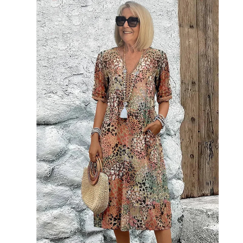 Bella Women's Midi Dress | Flowy V-Neck, Timeless Floral 0