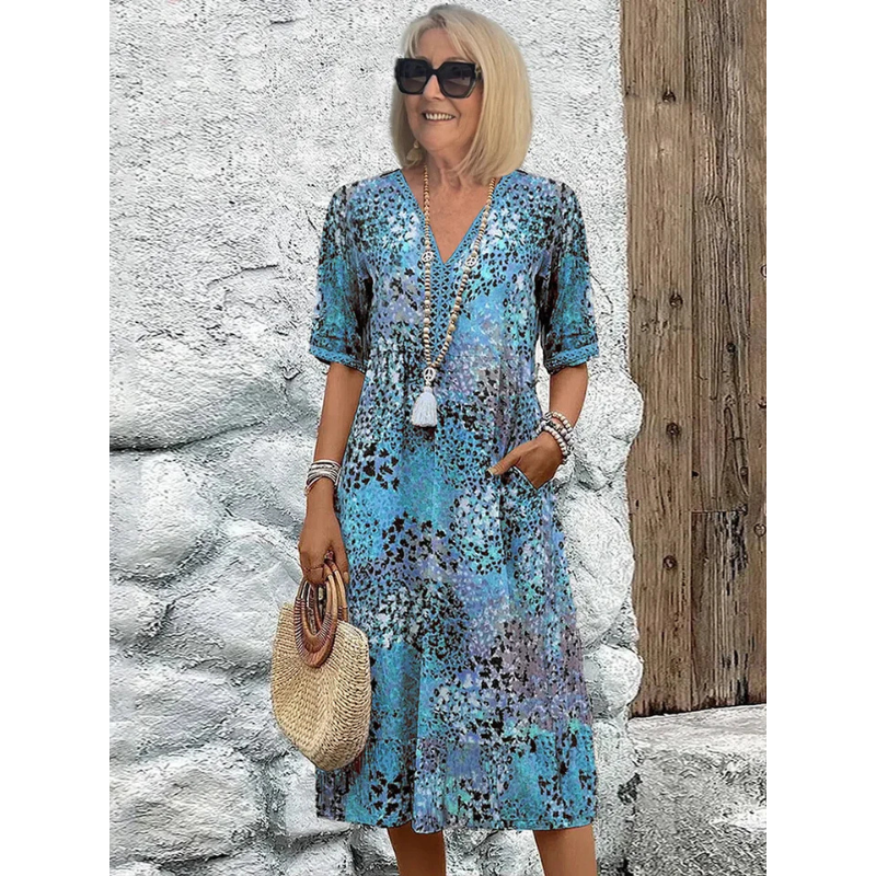 Bella Women's Midi Dress | Flowy V-Neck, Timeless Floral 1