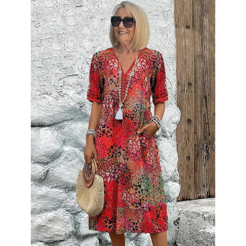 Bella Women's Midi Dress | Flowy V-Neck, Timeless Floral 2