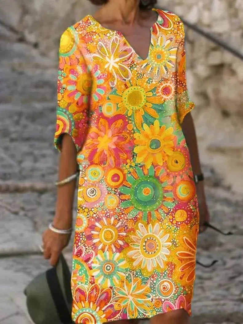 Bella Women's Mini Dress | Floral Print, 3/4 Sleeves, Summer Ready 0