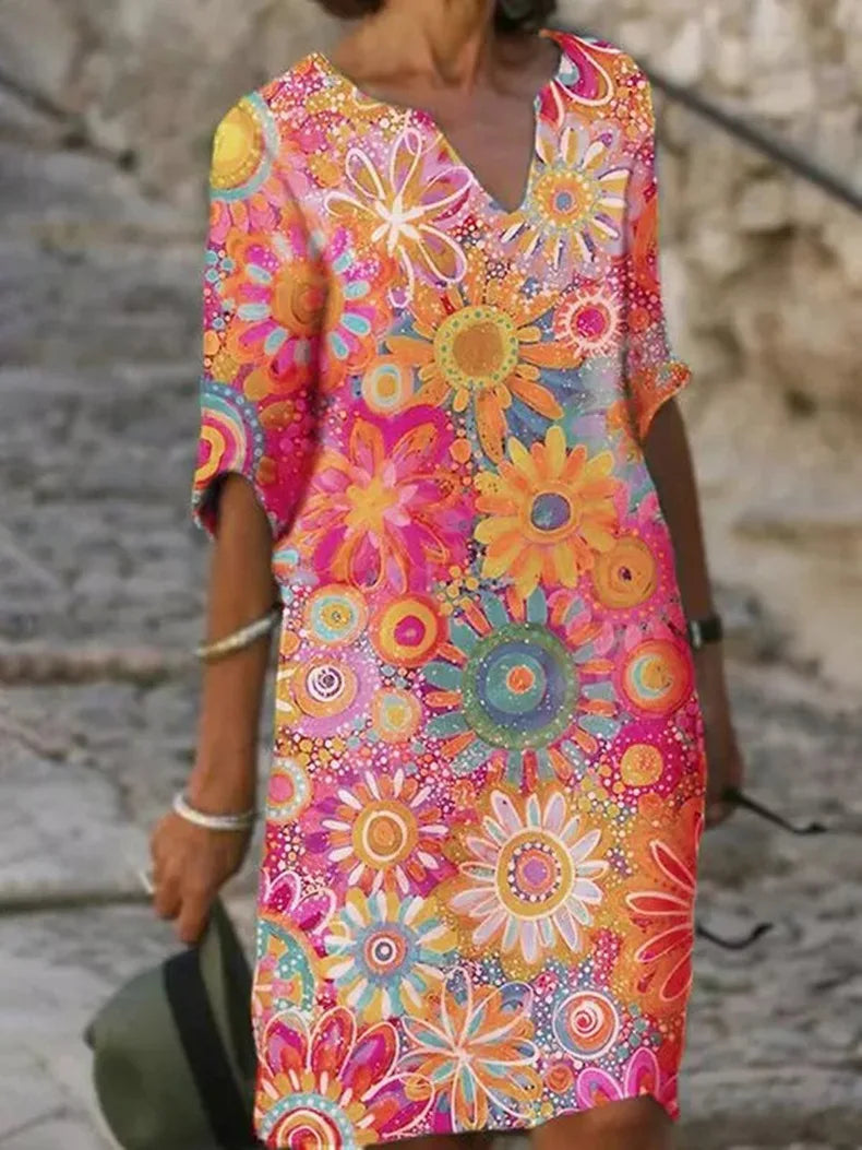 Bella Women's Mini Dress | Floral Print, 3/4 Sleeves, Summer Ready 2