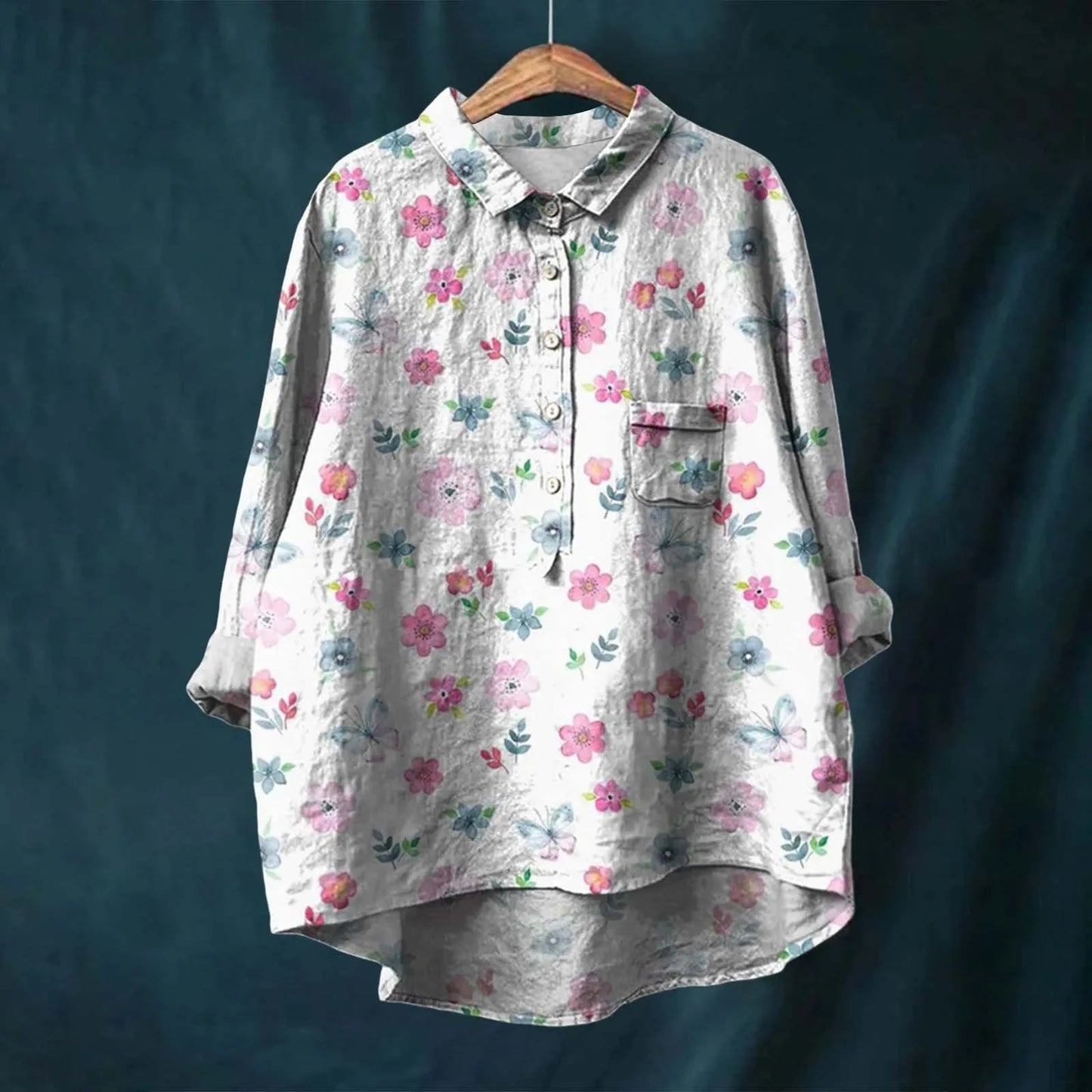 Bella Women's Oversized Shirt | Floral Print, Long Sleeve 5