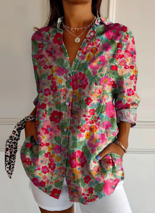 Bella Women's Shirt | Floral Print, Long Sleeve, Relaxed Fit 0