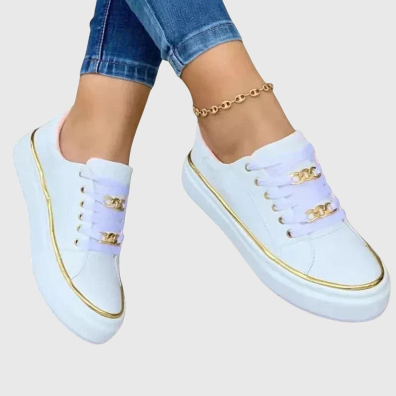 Bella Women's Sneakers | Velvet Lace-Up Design, Casual White 2