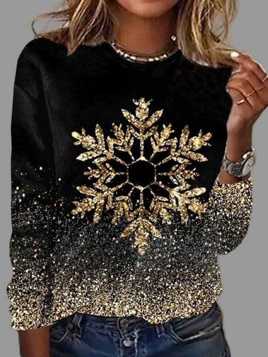 Bella Women's Sweater | Golden Snowflake Design, Relaxed Fit 0